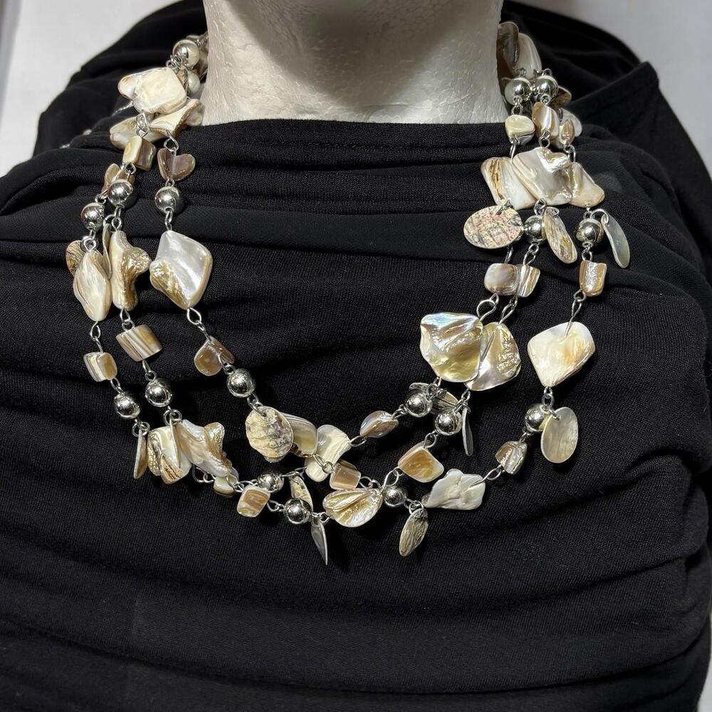 Mother of Pearl Shell Statement Necklace‎ Multi Strand Beach Boho Jewelry